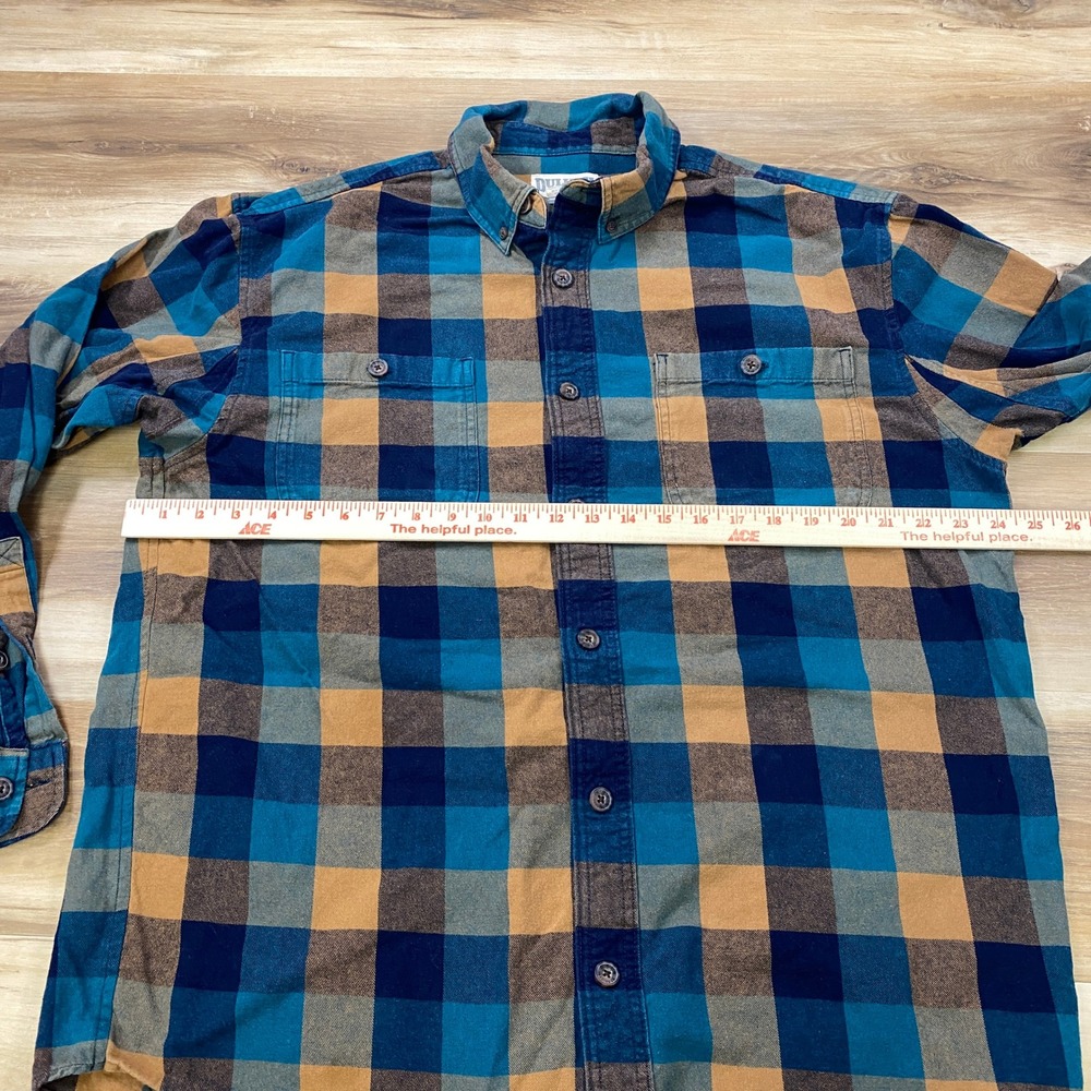 Duluth Trading Co Flannel Shirt Mens XL Plaid Cotton Relaxed Blue Tan Workwear - Picture 6 of 8